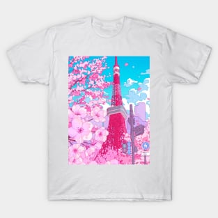 Tokyo Tower and pink cherry blossom T-Shirt